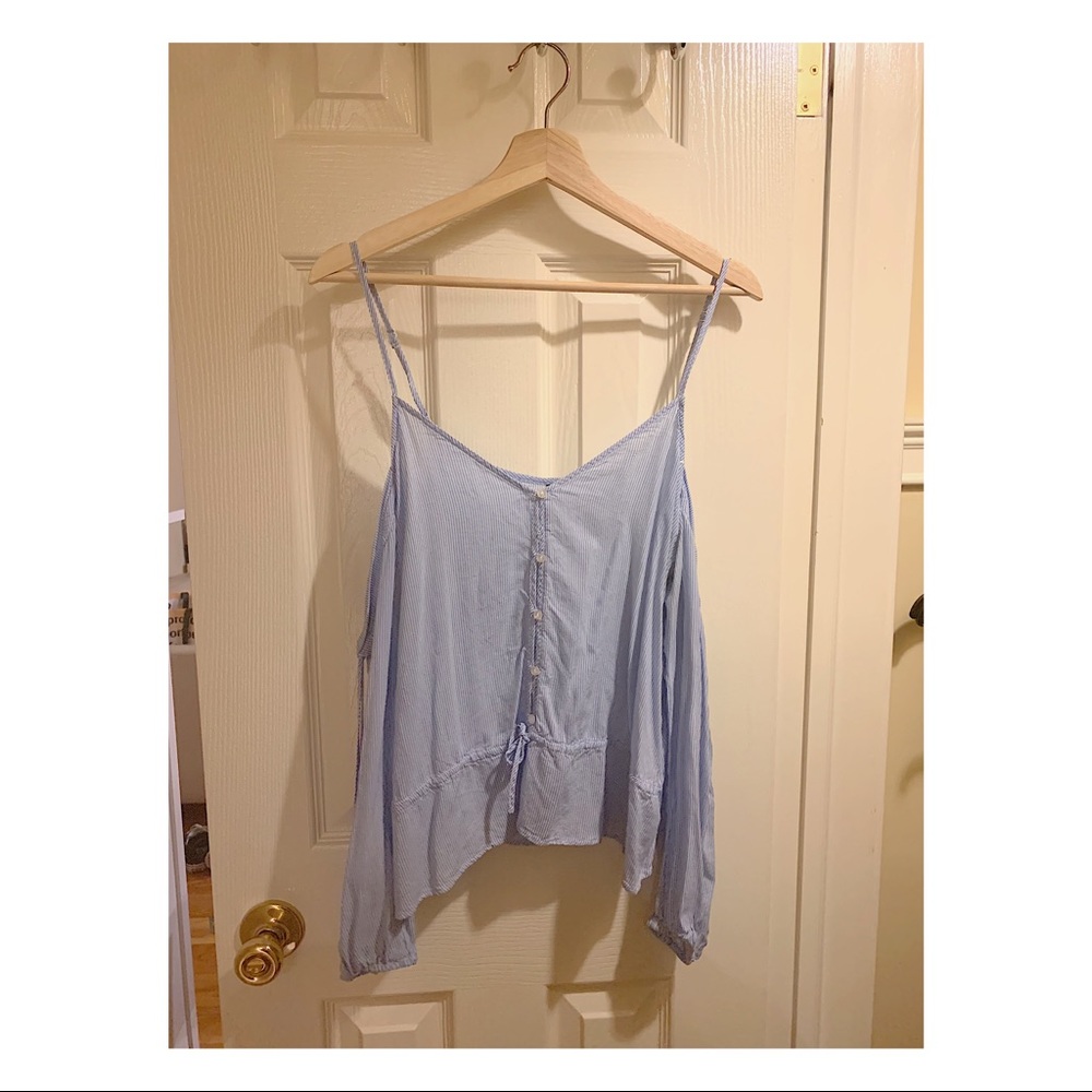 Blue striped off the should top